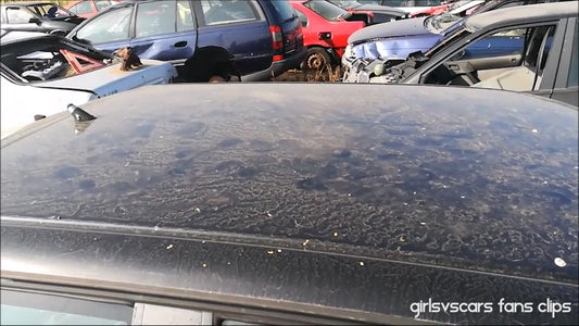 Barefoot walking and jumping on car roof