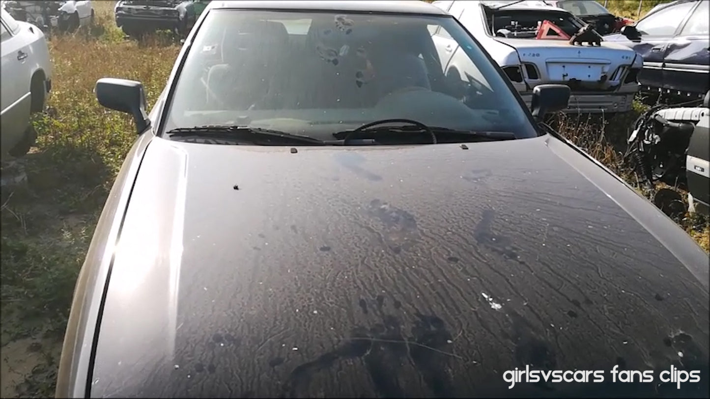 Barefoot walking and jumping on car roof